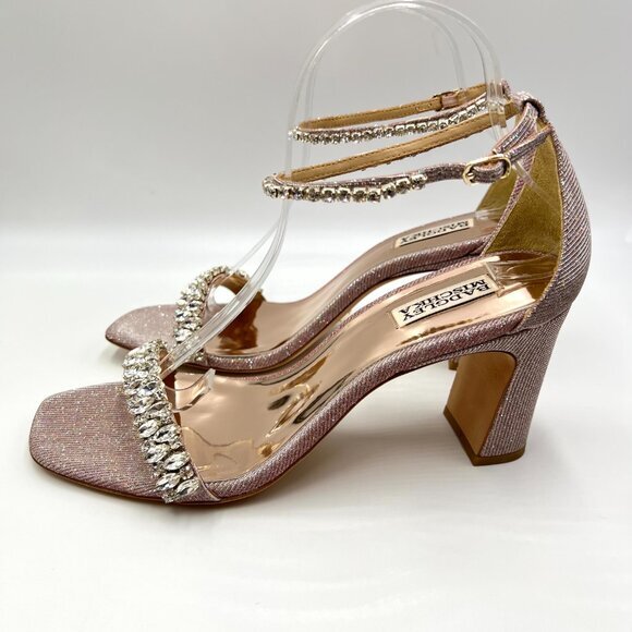 Badgley Mischka Size 10 Harriet Pink Silver Jeweled Dress Sandals Heels Shoes - Picture 5 of 12